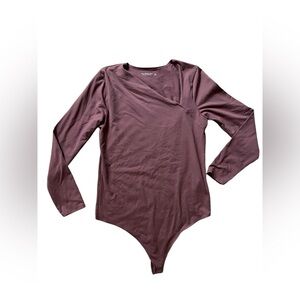 Abercrombie Fitch Soft A&A Collection Bodysuit Top Women's XL Mauve Long Sleeve✅